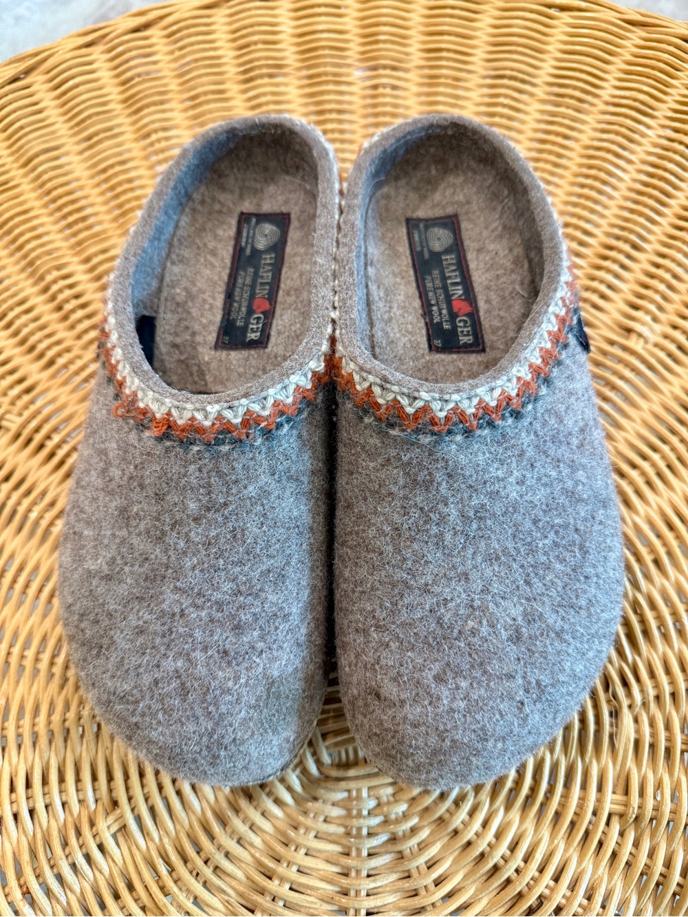 Haflinger Tan Wool Slip-On Clogs w